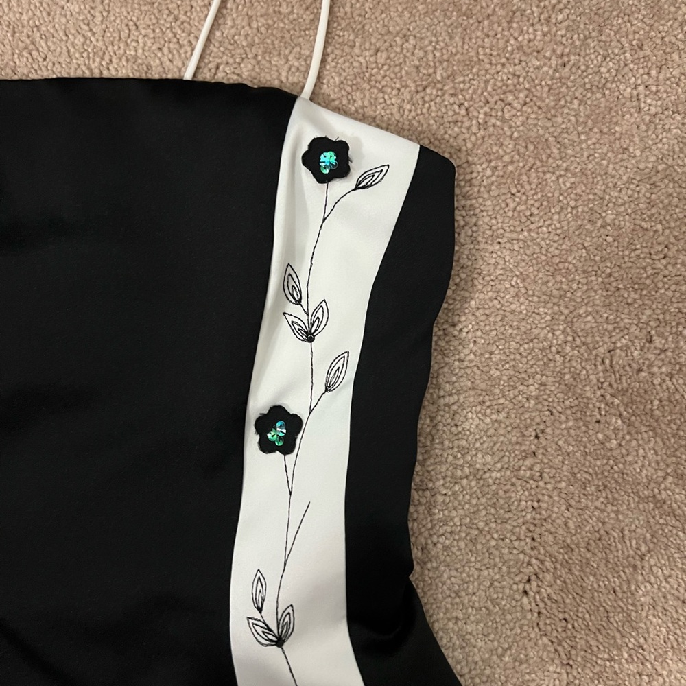 Vintage Black Spaghetti-Strap Dress with Floral Side Panel - Picture 3 of 5